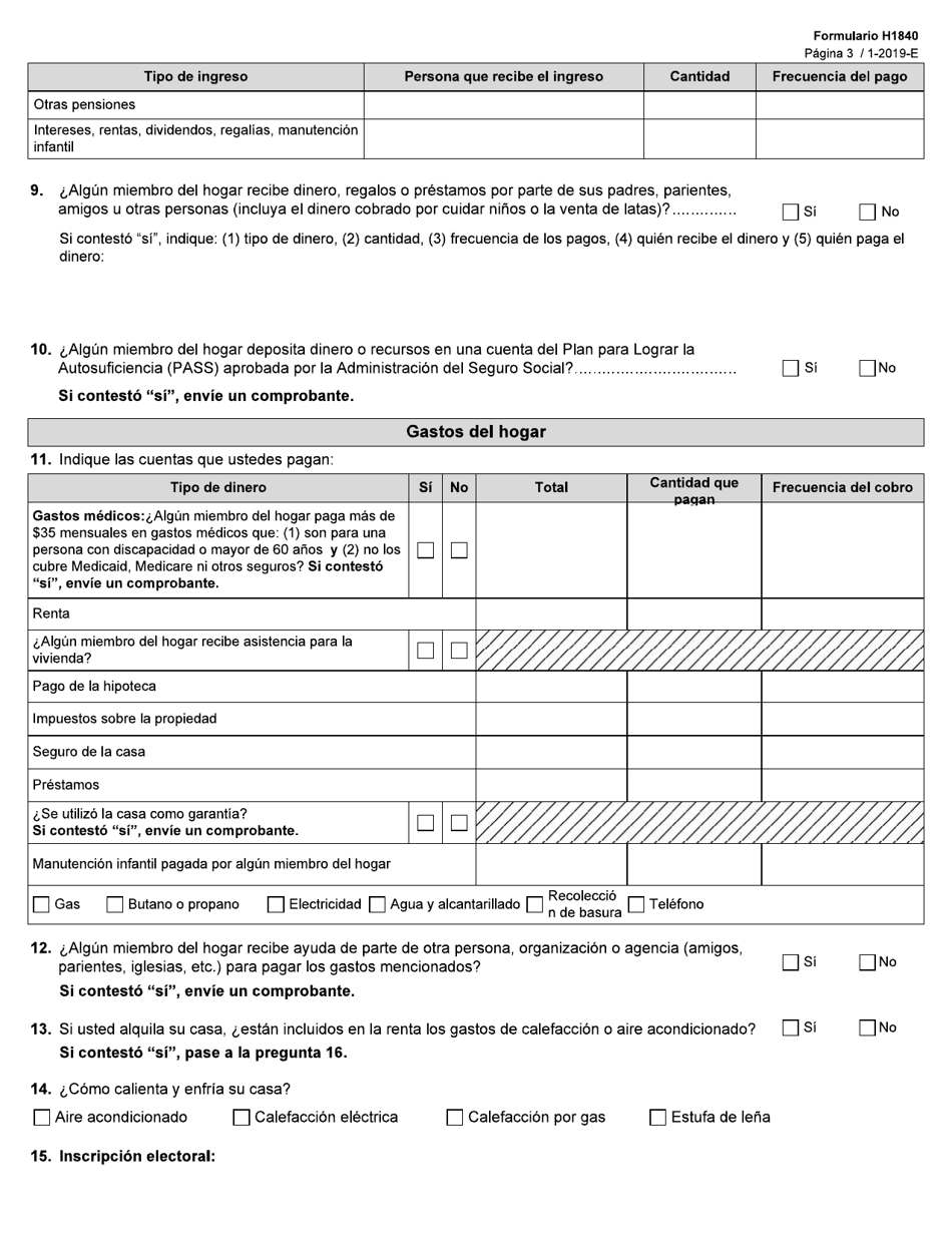 Formulario H1840-S Renovacion De Beneficios De Alimentos Del Programa Snap - Texas (Spanish), Page 3