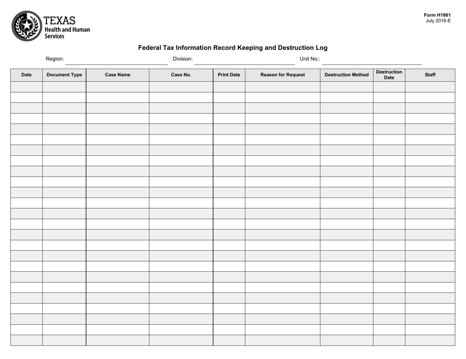 Form H1861 - Fill Out, Sign Online and Download Fillable PDF, Texas ...