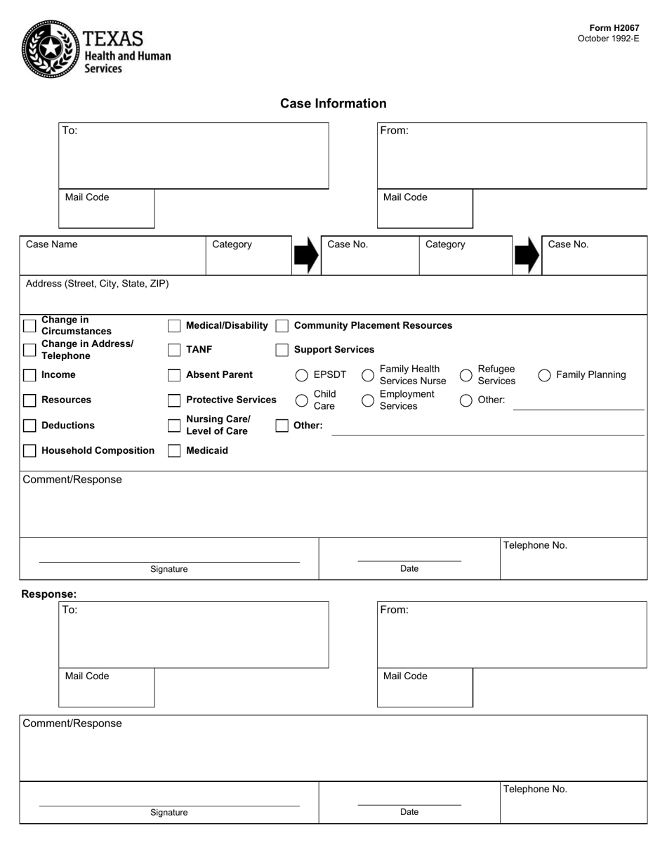 Form H2067 Case Information - Texas, Page 1