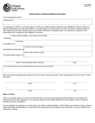 Document preview: Form H2076 Authorization to Release Medical Information - Texas