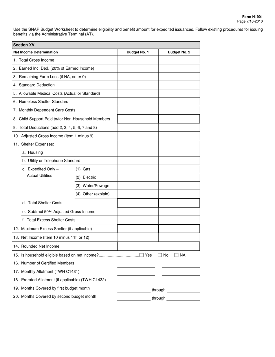 Form H1901 Tiers Data Collection Worksheet - Texas, Page 7