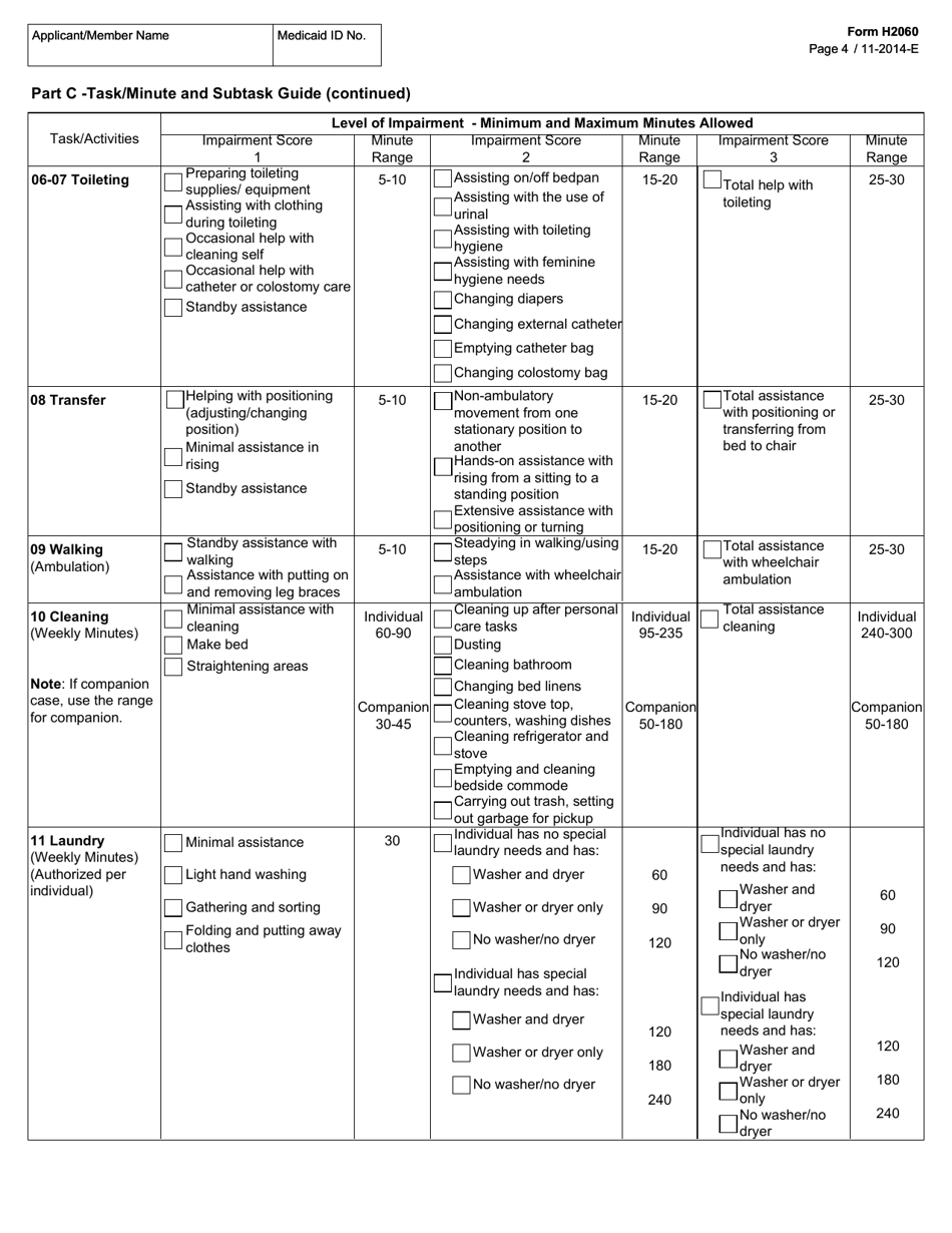 Form H2060 Needs Assessment Questionnaire and Task / Hour Guide - Texas, Page 4