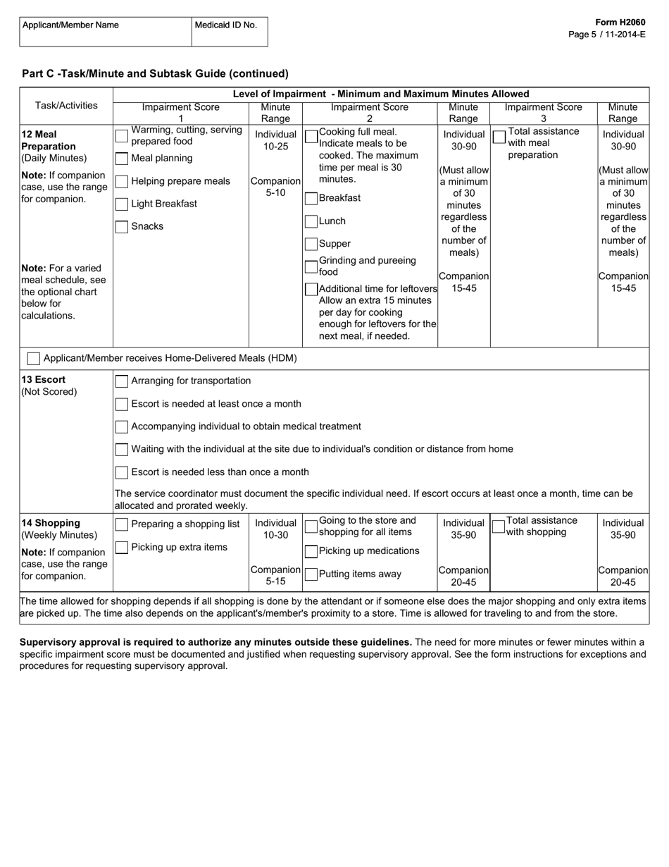 Form H2060 Needs Assessment Questionnaire and Task / Hour Guide - Texas, Page 5