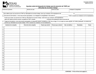 Document preview: Formulario H2776-S Apuntes Sobre La Busqueda De Trabajo Para La Exencion De TANF Por Dificultad De Encontrar Trabajo - Texas (Spanish)