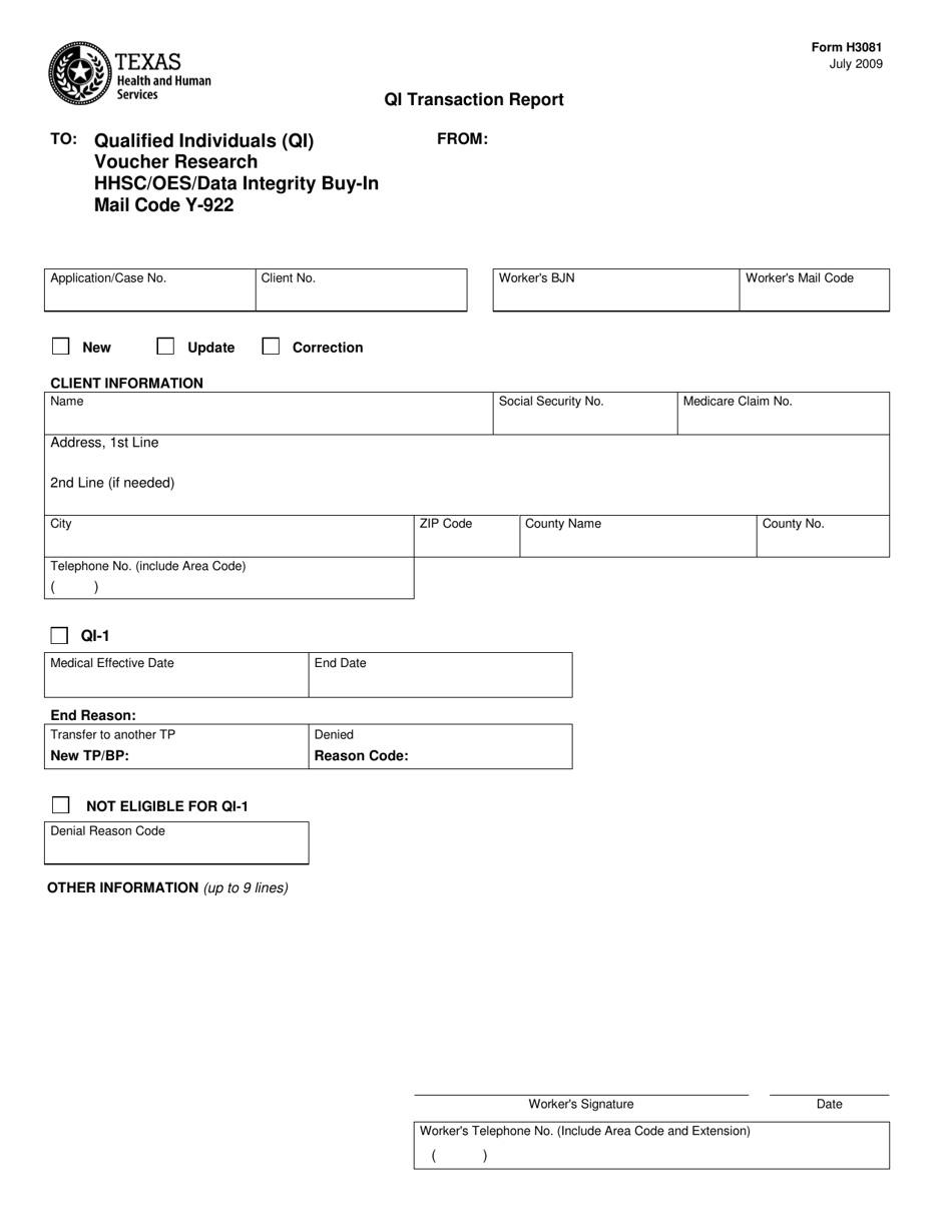 Form H3081 Qi Transaction Report - Texas, Page 1