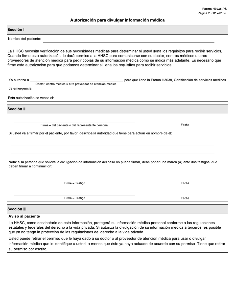 Form H3038-PS Chip Perinatal - Emergency Medical Services Certification - Texas (English / Spanish), Page 2