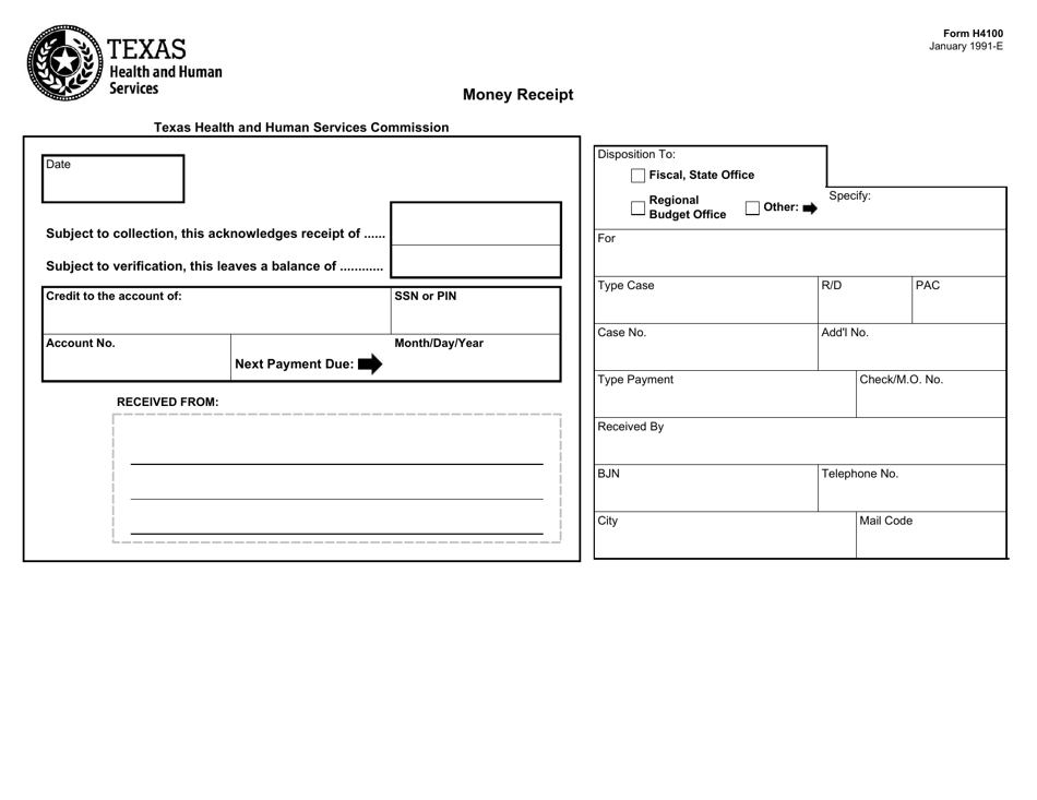 Form H4100 Money Receipt - Texas, Page 1