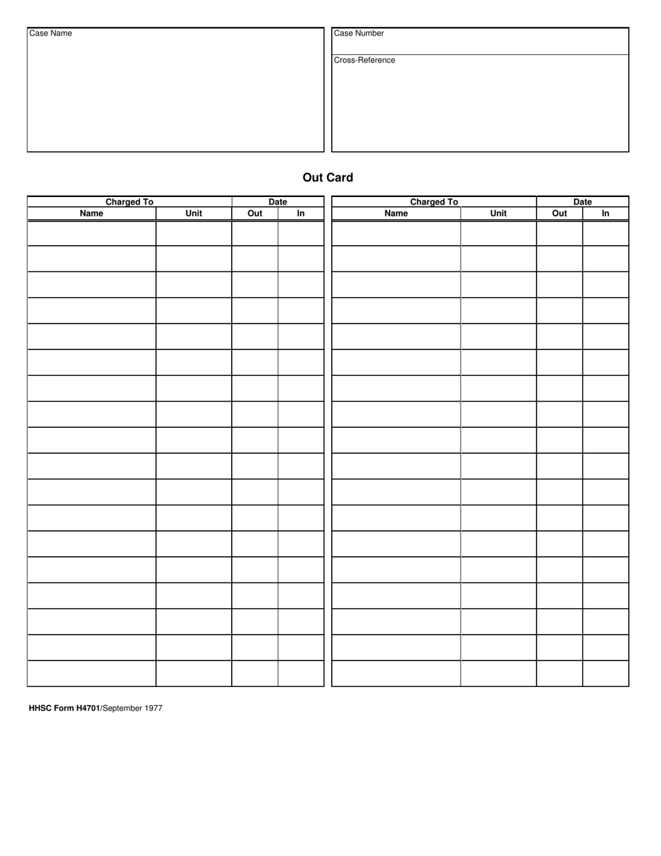 HHSC Form H4701 Out Card - Texas, Page 1