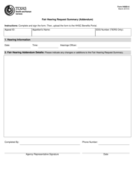 Document preview: Form H4800-A Fair Hearing Request Summary (Addendum) - Texas