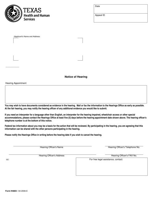 Form H4803  Printable Pdf