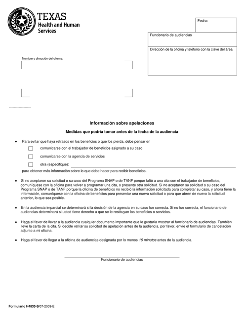 Formulario H4833-S  Printable Pdf