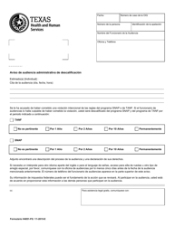 Document preview: Formulario H4851-FS Aviso De Audiencia Administrativa De Descalificacion - Texas (Spanish)