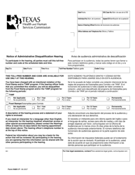 Document preview: Form H4851-P Notice of Administrative Disqualification Hearing - Texas (English/Spanish)