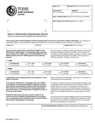 Document preview: Form H4851-T Notice of Administrative Disqualification Hearing - Texas (English/Spanish)