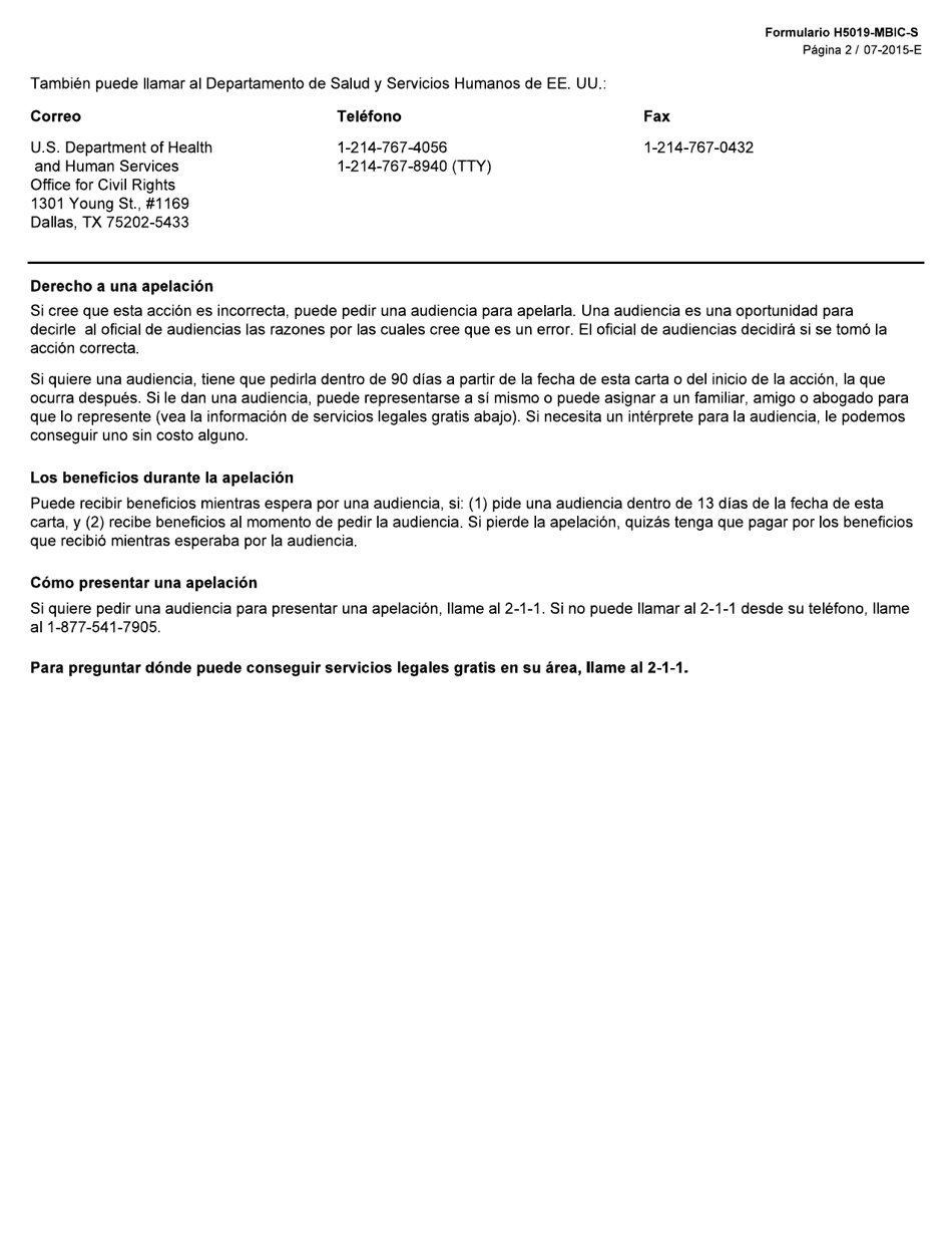 Formulario H5019-MBIC-S Hardship Waiver Approved (Medicaid Buy-In for Children) - Texas (Spanish), Page 2