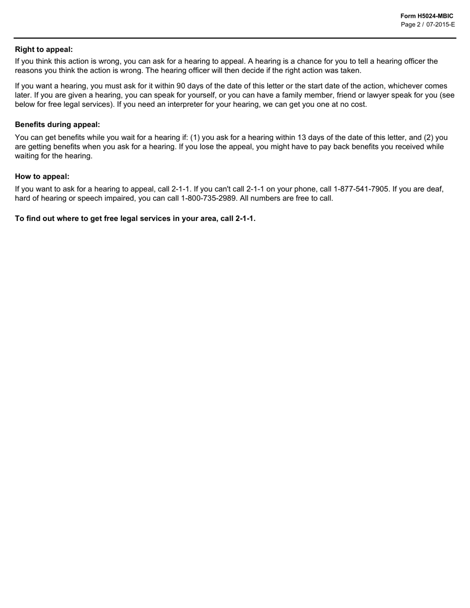 Form H5024-MBIC Termination Notice (Medicaid Buy-In for Children) - Texas, Page 2