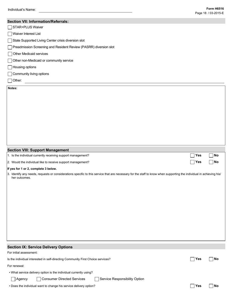 Form H6516 - Fill Out, Sign Online and Download Fillable PDF, Texas ...