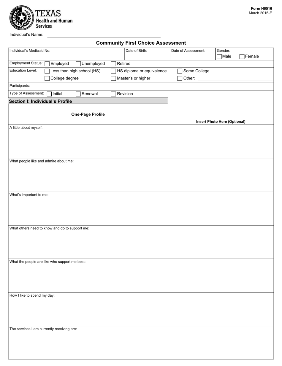 Form H6516 Community First Choice Assessment - Texas, Page 1