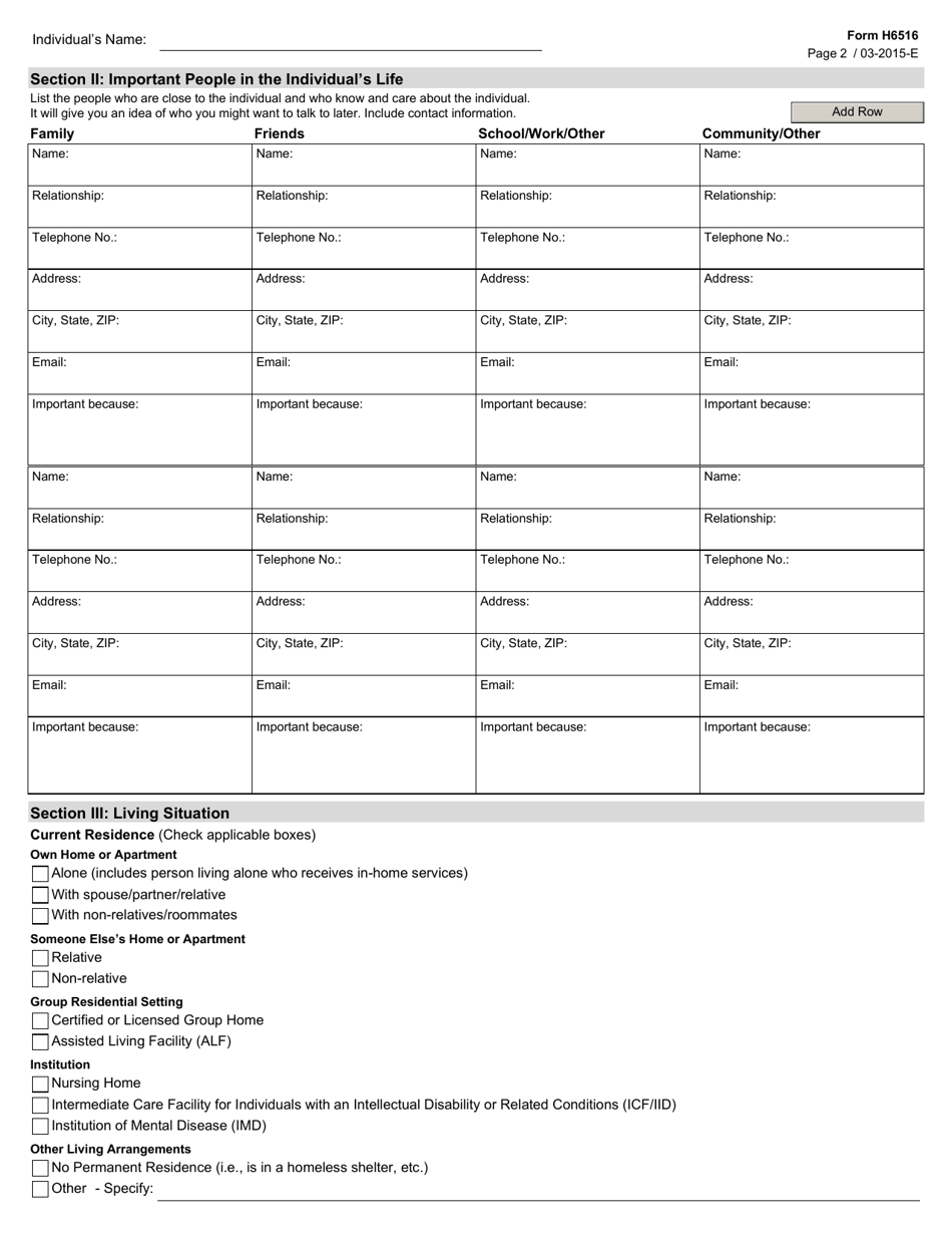 Form H6516 Community First Choice Assessment - Texas, Page 2