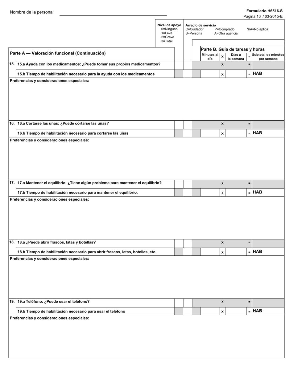 Formulario H6516-S Valoracion De Community First Choice - Texas (Spanish), Page 13