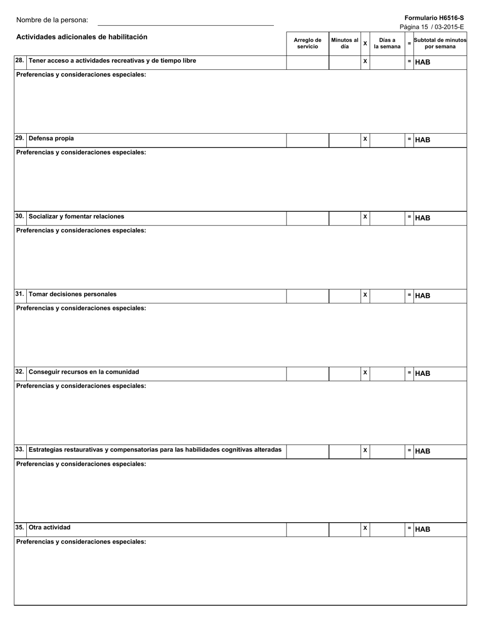 Formulario H6516-S Valoracion De Community First Choice - Texas (Spanish), Page 15