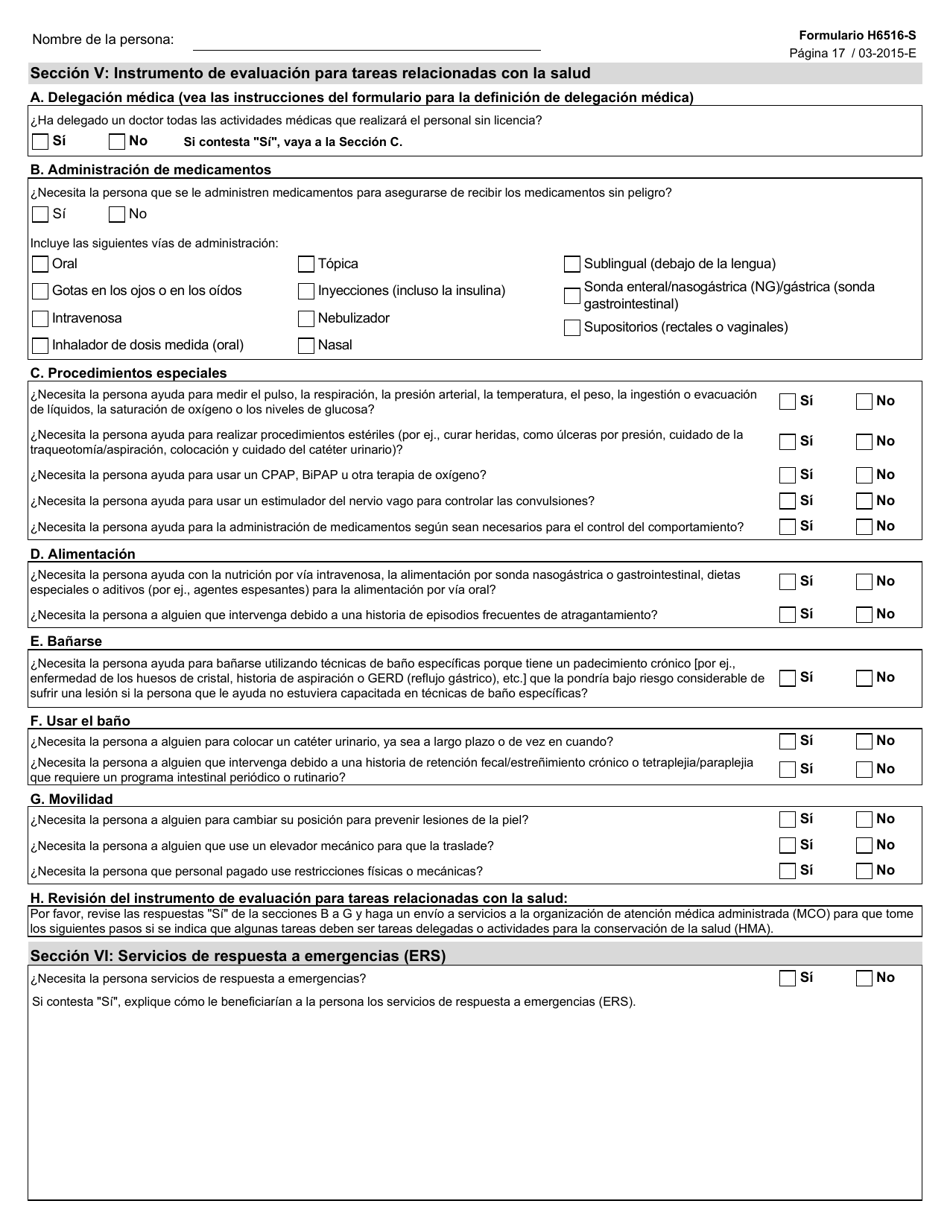Formulario H6516-S Valoracion De Community First Choice - Texas (Spanish), Page 17