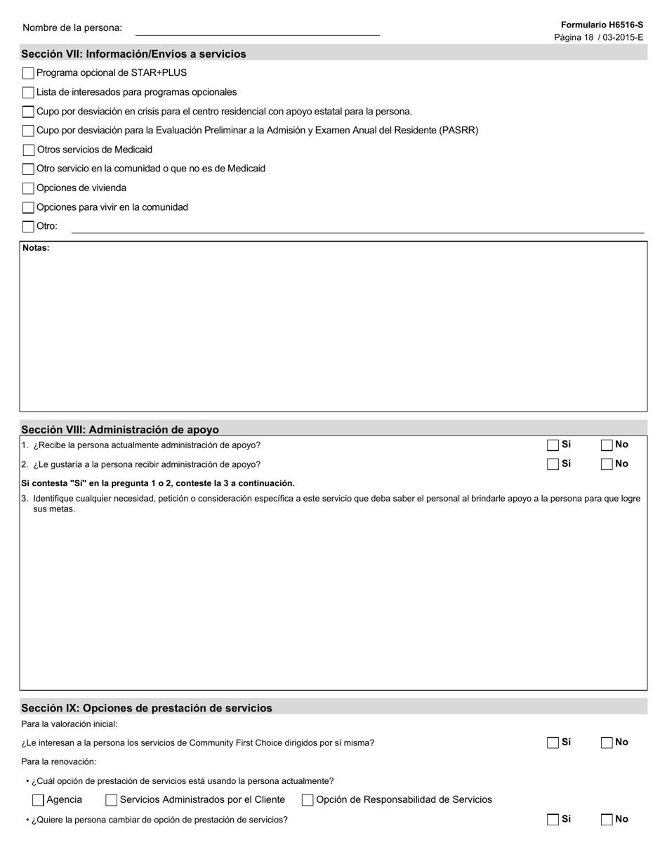 Formulario H6516-S Valoracion De Community First Choice - Texas (Spanish), Page 18