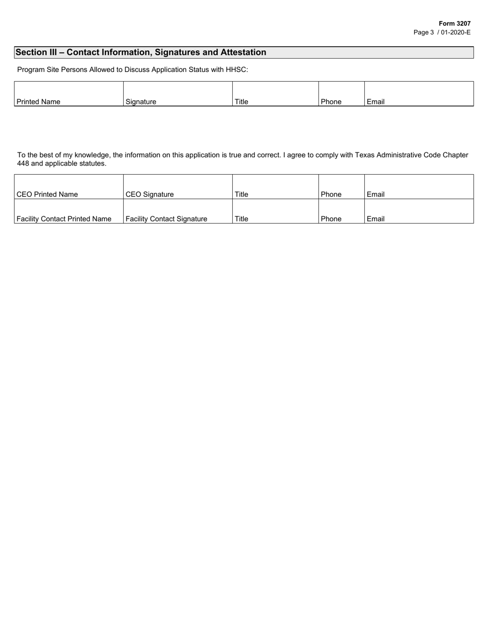 Form 3207 Chemical Dependency Treatment Facility Licensure Application - Texas, Page 3