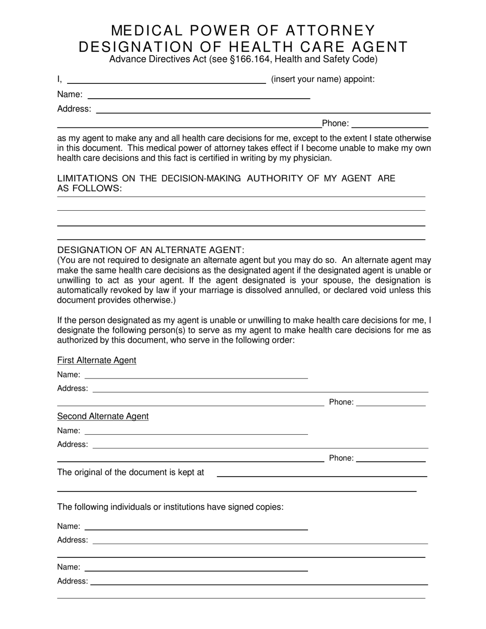 Printable Medical Power Of Attorney Form Texas Printable Forms Free 