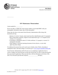 Form HRG-83 Ssn Maintenance Memorandum - Texas
