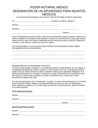 Document preview: Poder Notarial Medico Designacion De Un Apoderado Para Asuntos Medicos - Texas (Spanish)