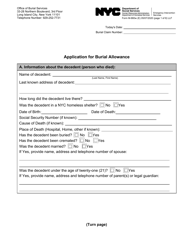 Document preview: Form M-860W Application for Burial Allowance - New York City