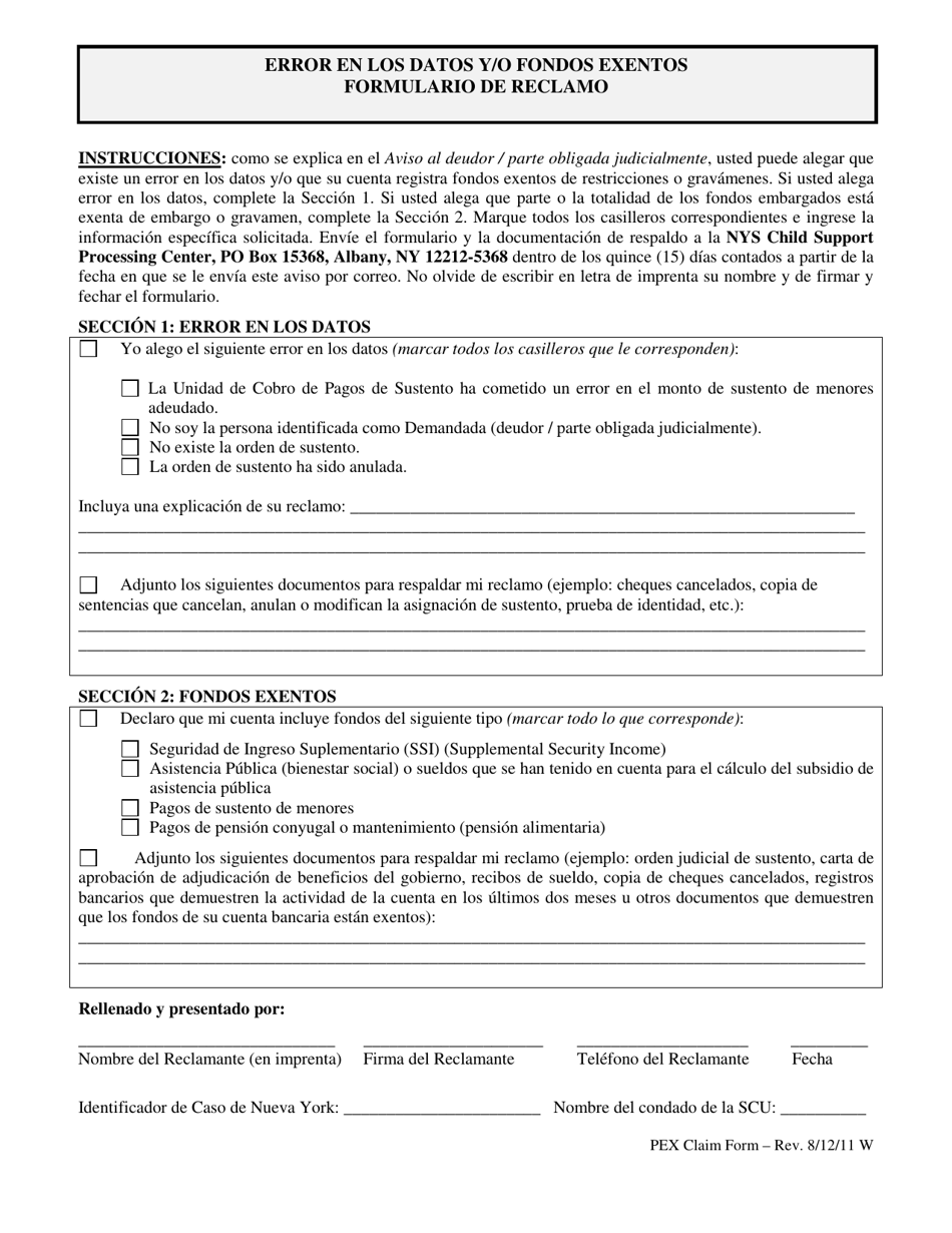 Mistake of Fact and / or Exempt Money Claim Form - New York, Page 2