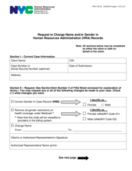 Document preview: Form HRA-138 Request to Change Name and/or Gender in Human Resources Administration (HRA) Records - New York City