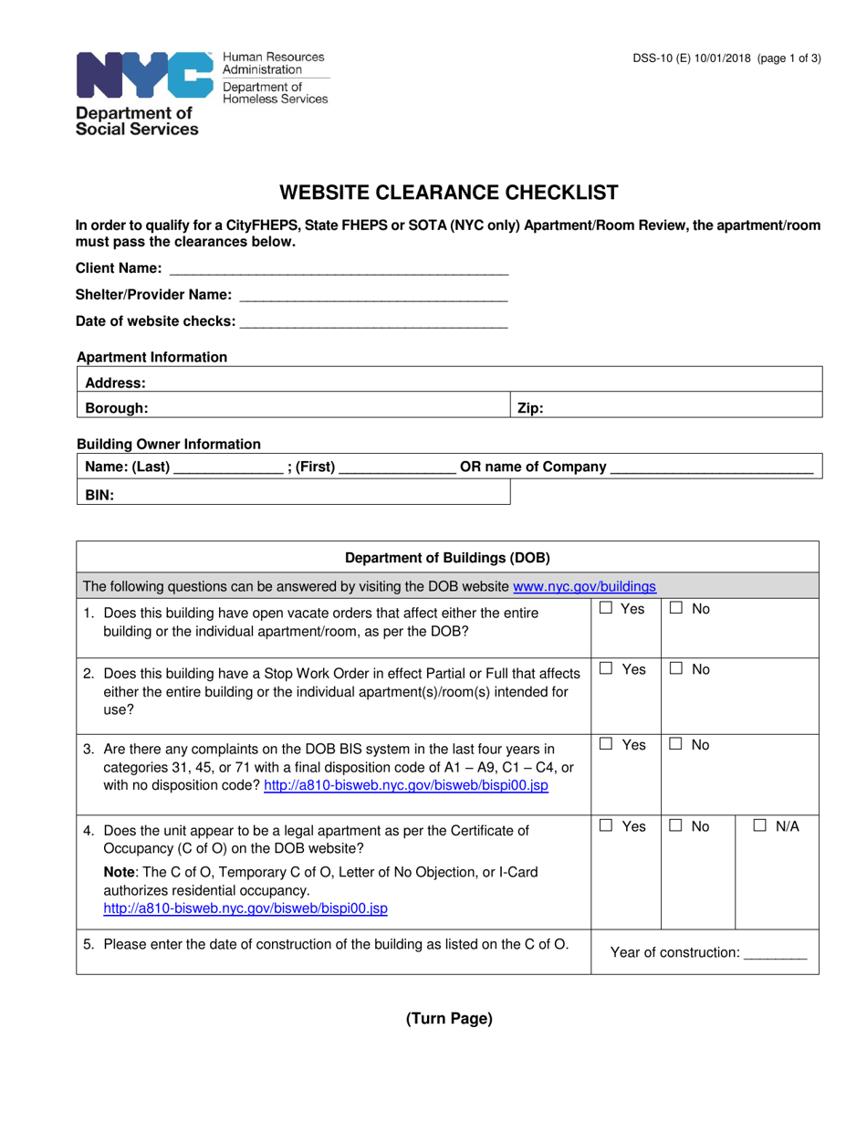 Form DSS10 Fill Out, Sign Online and Download Printable PDF, New