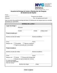 Document preview: Formulario DSS-7K Acuerdo De Entrega De Llaves Y Distribucion De Cheques De Asistencia De Alquiler - New York City (Spanish)