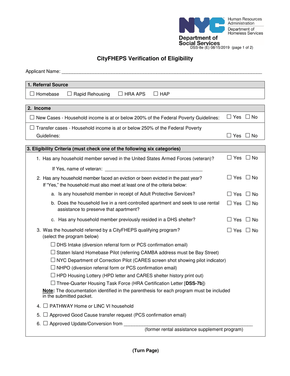 Form Dss 8e Download Printable Pdf Or Fill Online Cityfheps Verification Of Eligibility New York City Templateroller Form Dss 8e Download Printable Pdf Or Fill Online Cityfheps Verification Of Eligibility New York City Templateroller