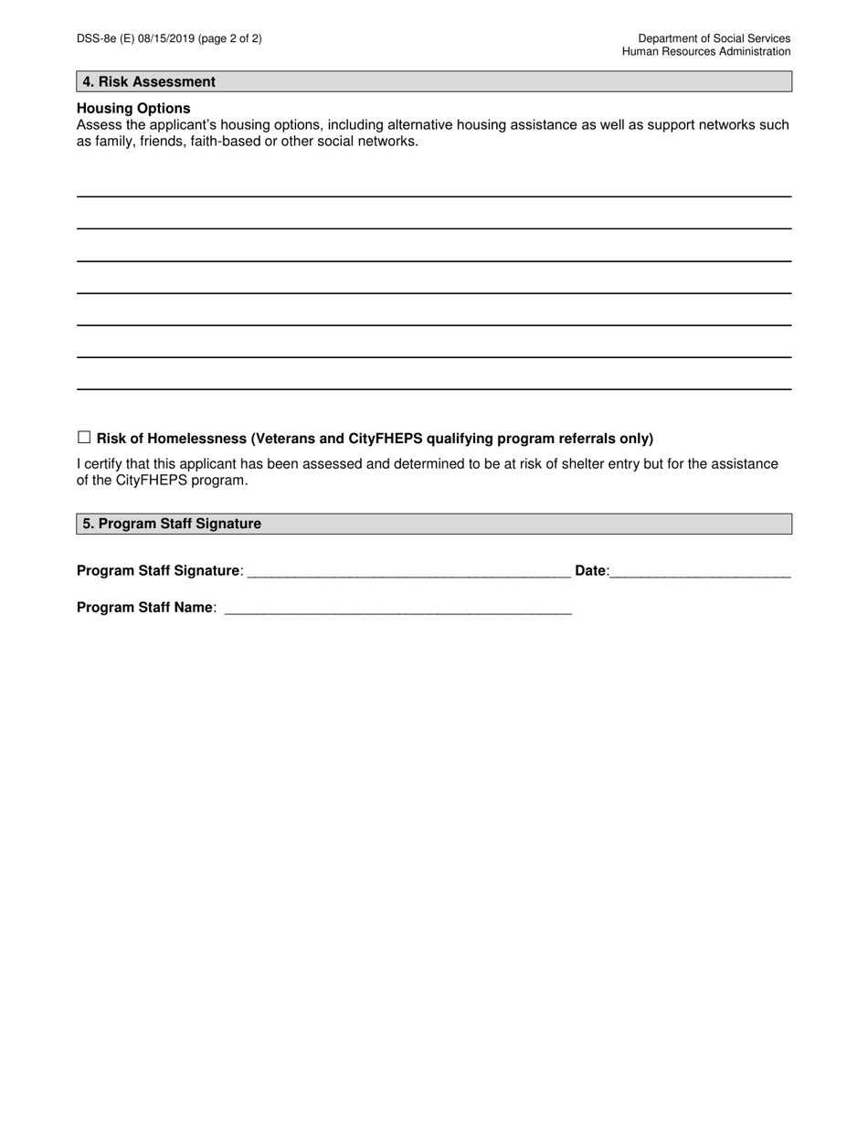 Form DSS-8E Cityfheps Verification of Eligibility - New York City, Page 2