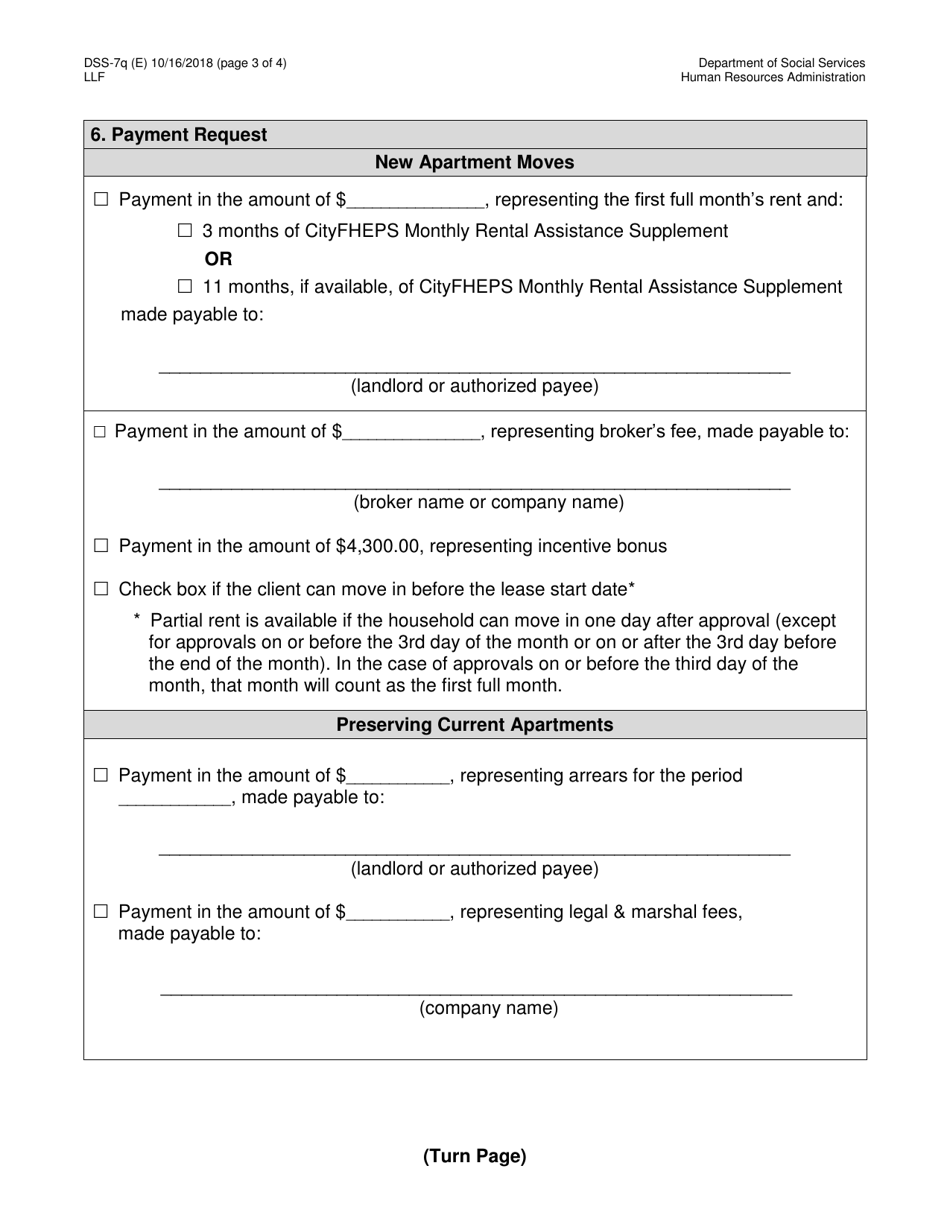 Form DSS-7Q Application for Cityfheps (Apartments and Single Room Occupancy Units) - New York City, Page 3