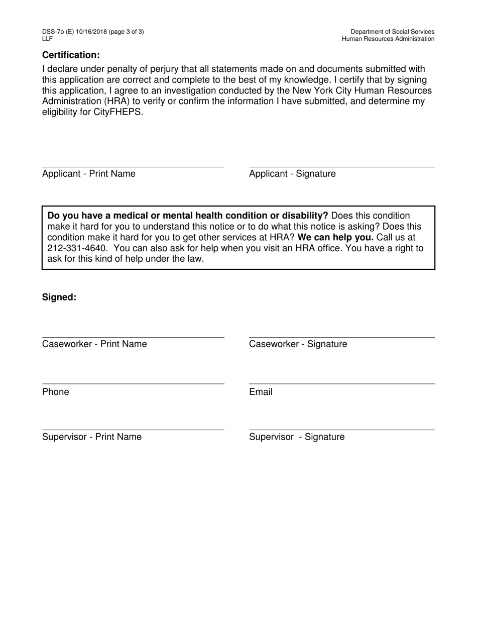 Form DSS-7O Application for Cityfheps (Rooms Only) - New York City, Page 3