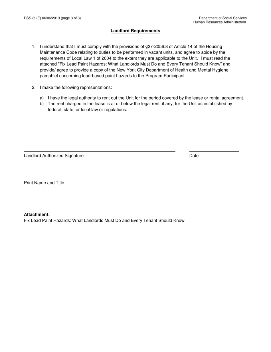 Form DSS-8F Cityfheps Landlord Information Form - Apartment Rentals - New York City, Page 3