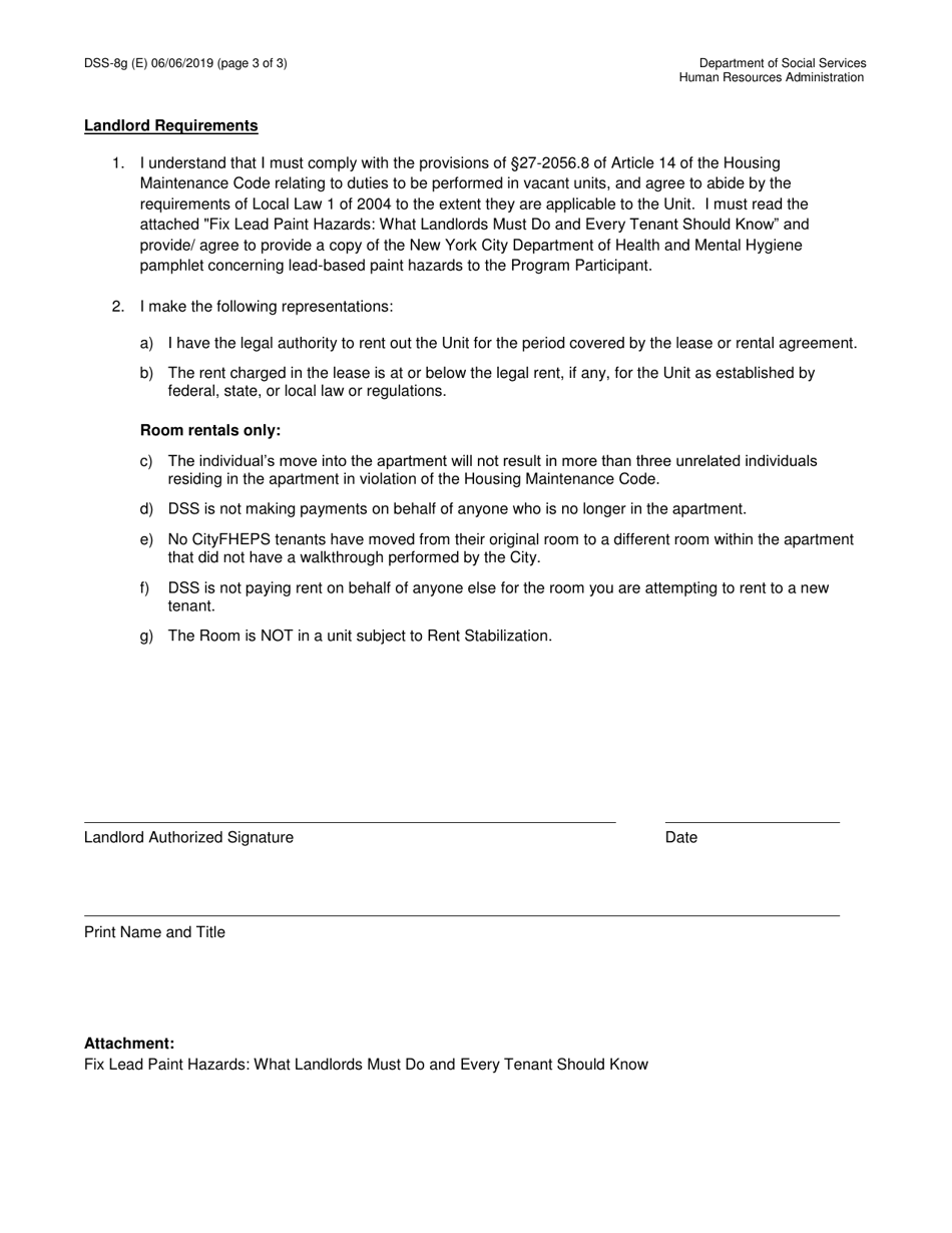 Form DSS-8G Cityfheps Landlord Information Form  Room and Sro Rentals - New York City, Page 3