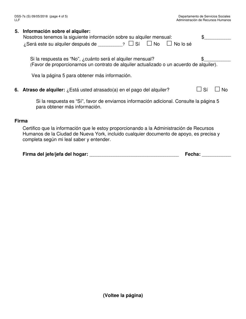 Formulario DSS-7E Peticion De Renovacion De Cityfheps - New York City (Spanish), Page 4