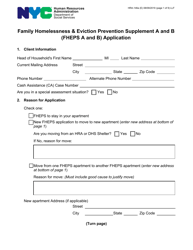 Form HRA-146A Family Homelessness &amp; Eviction Prevention Supplement a and B (Fheps a and B) Application - New York City