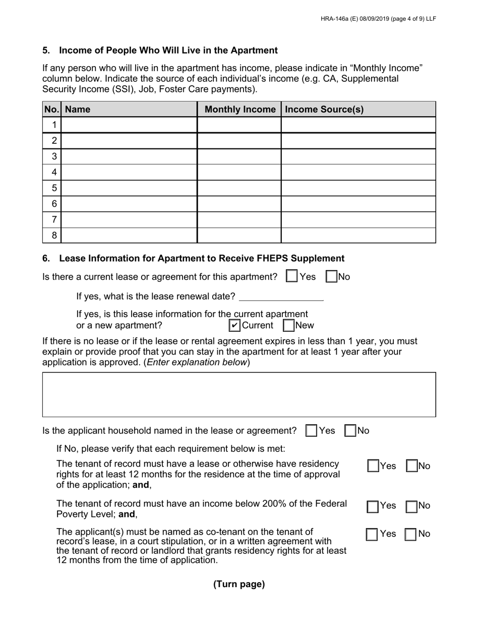 Form HRA-146A Family Homelessness  Eviction Prevention Supplement a and B (Fheps a and B) Application - New York City, Page 4