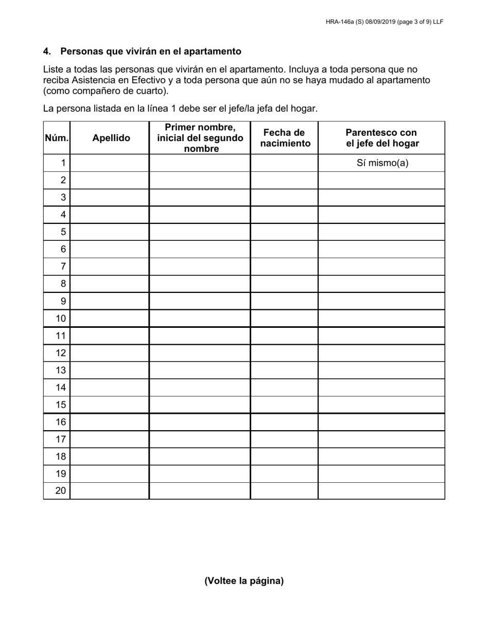 Form HRA-146A Family Homelessness  Eviction Prevention Supplement a and B (Fheps a and B) Application - New York City (English / Spanish), Page 3