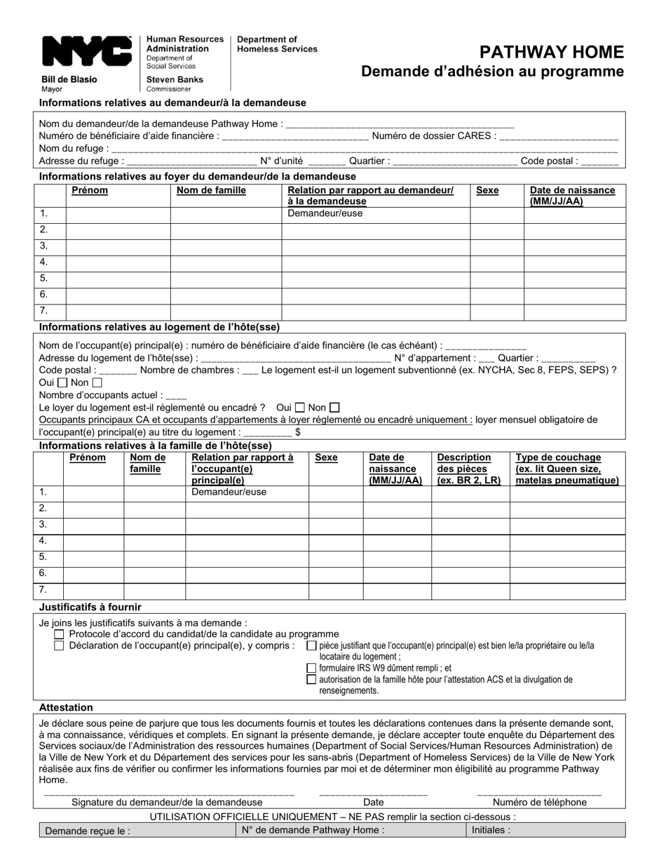 New York City Pathway Home Program Application Download Printable PDF