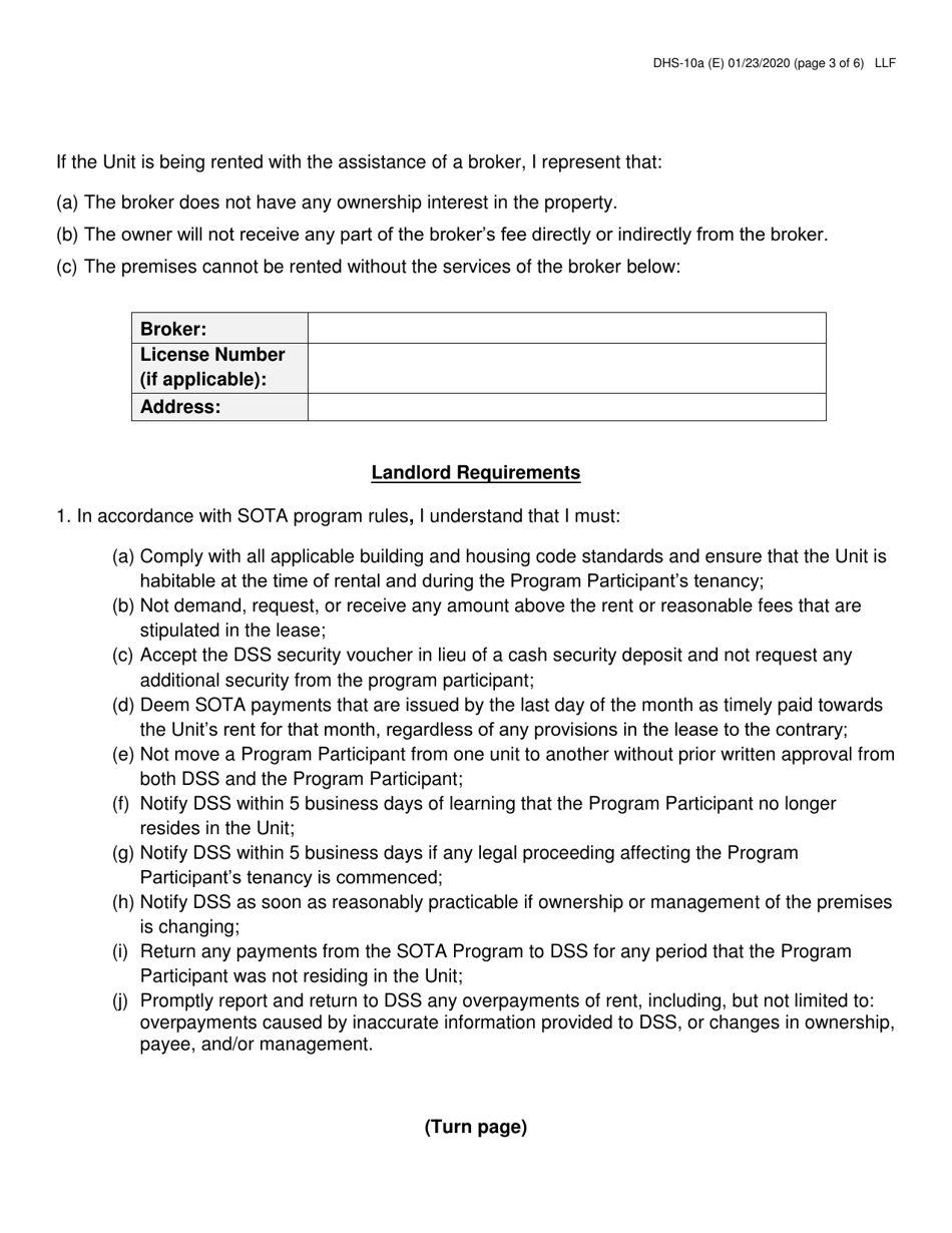 Form DHS-10A Special One Time Assistance (sota) Landlord Agreement - New York City, Page 3