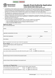 Form F1562 &quot;Aquatic Event Authority Application&quot; - Queensland, Australia