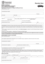 Form F2498 &quot;Safety Certificate - Cars or Light Commercial Vehicles (Up to and Including 4.5 Tonne Rgvm)&quot; - Queensland, Australia